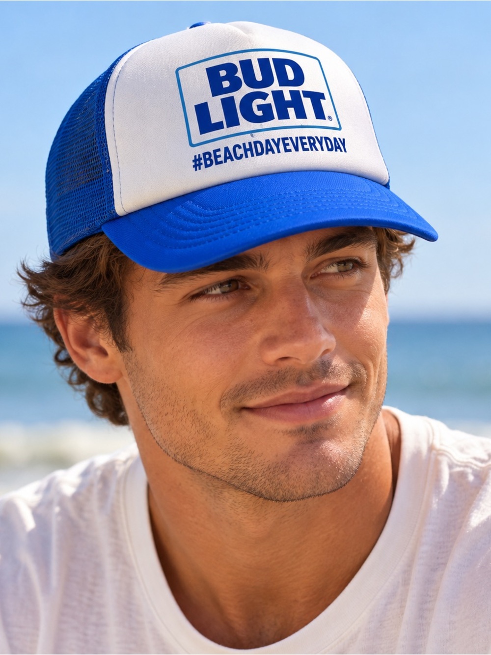 Bud Light Beer Snapback Mesh Hat Lifes A Beach Blue